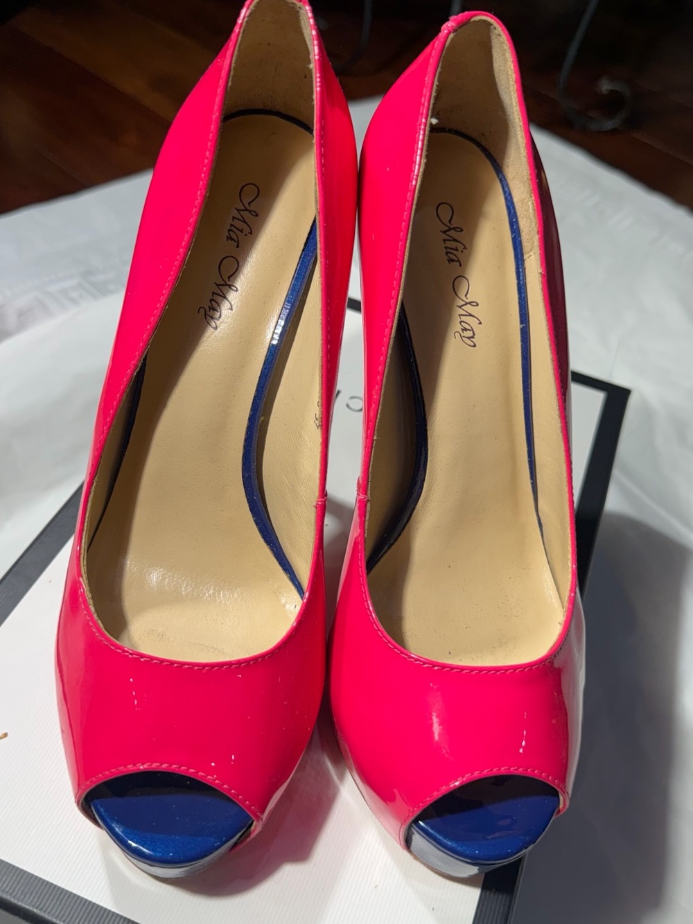 Hot Pink Patent Peep-Toe Heels